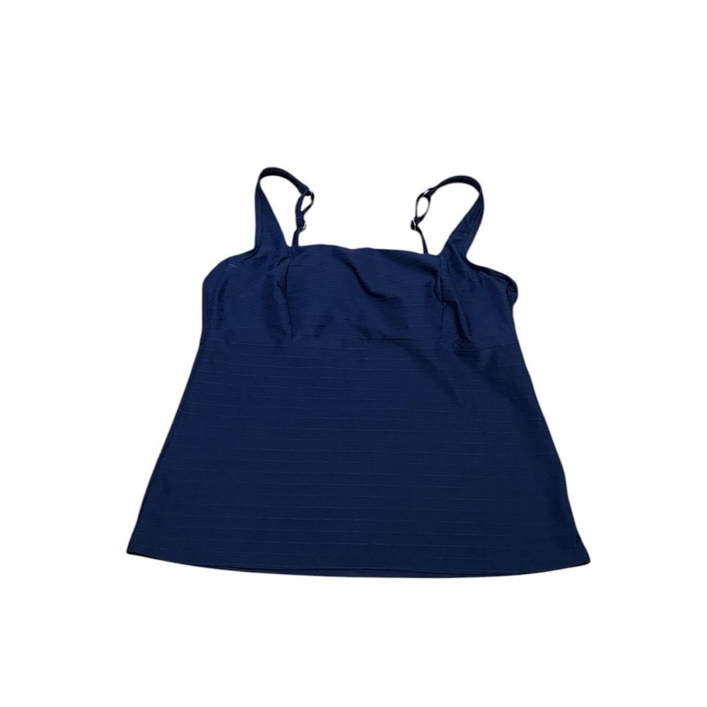 Lands End Navy Blue Ribbed Square Neck Tankini Top Adjustable Straps Womens 18 - Picture 5 of 8